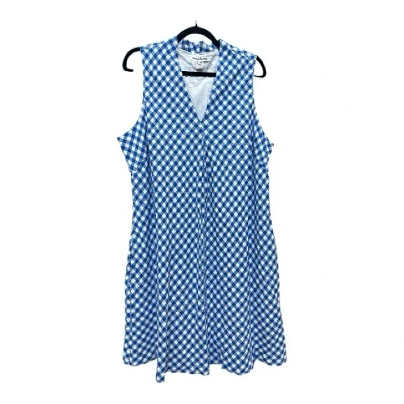 Tommy Bahama Blue Gingham V-Neck Sleeveless Midi Dress - Picture 4 of 4